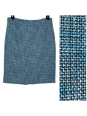 Calvin Klein Womens Skirt Size 2 Petite Tweed A-Line Lined Career Blue White